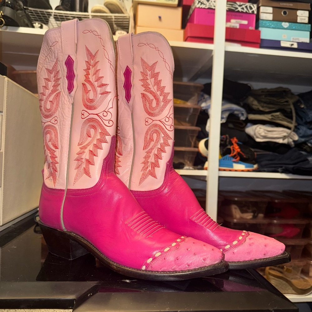 RARE LUCCHESE WOMEN'S SZ 8 BARBIE - PINK LEATHER COWGIRL BOOTS